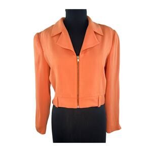 VINTAGE BANU Paris Orange Long Sleeve Oversize Collar Zip Front Jacket Size 10